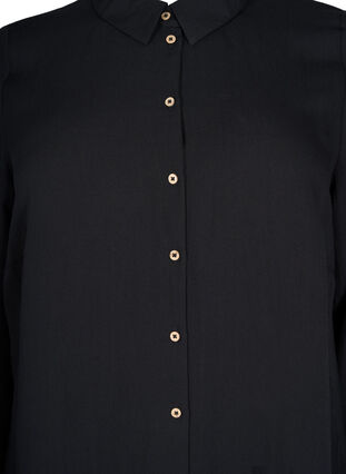 Lang ensfarvet skjorte i viskose , Black, Packshot image number 2