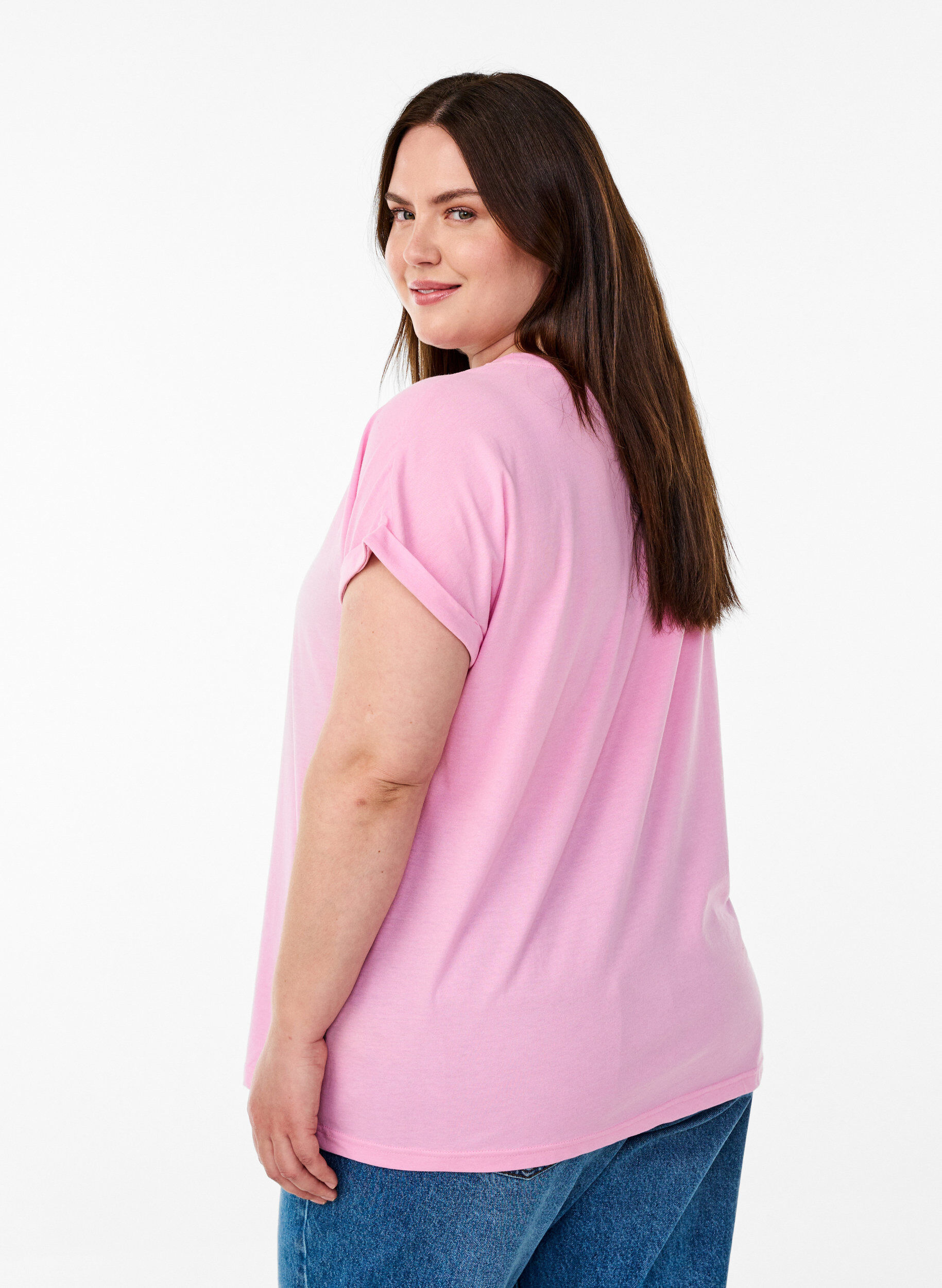 ZizziKort&aelig;rmet t-shirt i bomuldsblanding, Lyser&oslash;d, Model image number 2