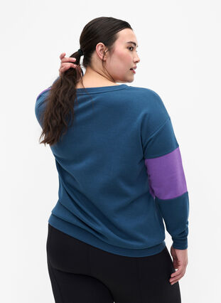 Sweatshirt med sporty print, Blue Wing Teal Comb, Model image number 1