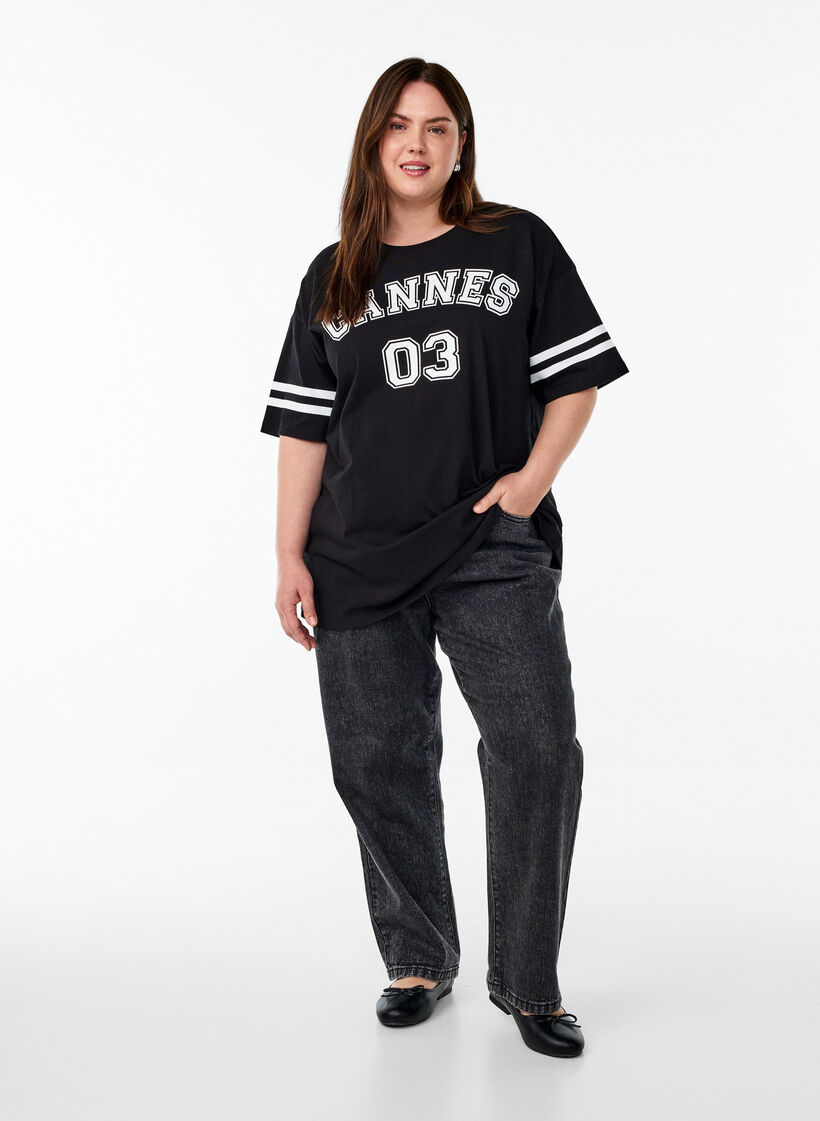 Sporty oversize college t-shirt, Sort, Model image number 1