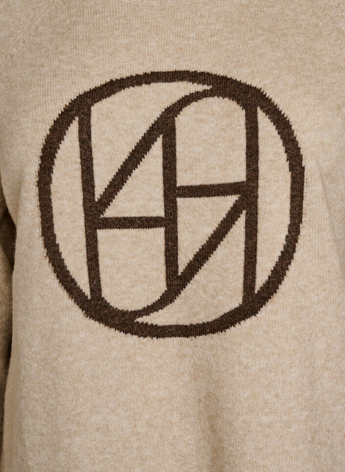 Strikbluse med logo og kontraststriber, Beige, Packshot image number 2