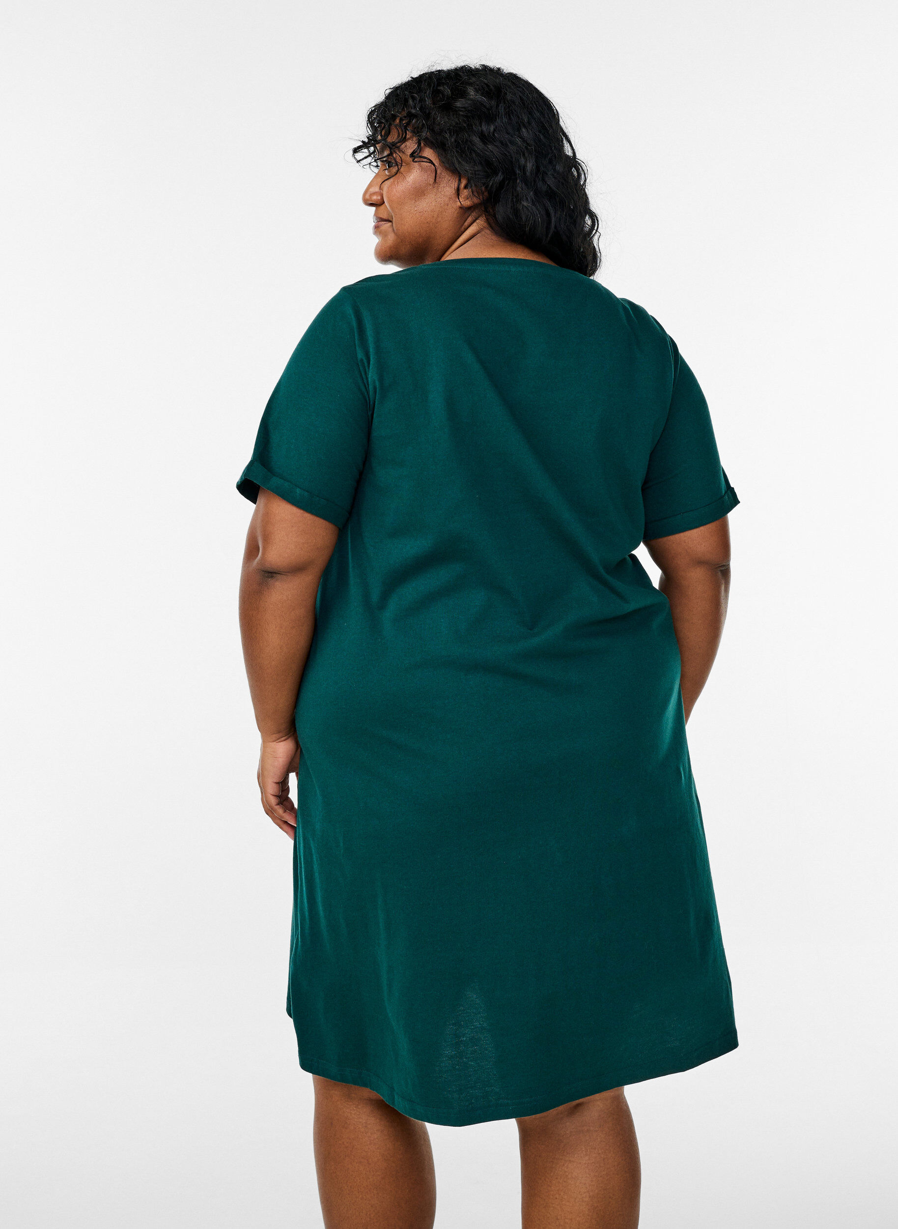 Zizzi Kort&aelig;rmet natkjole i &oslash;kologisk bomuld , Gr&oslash;n, Model image number 2