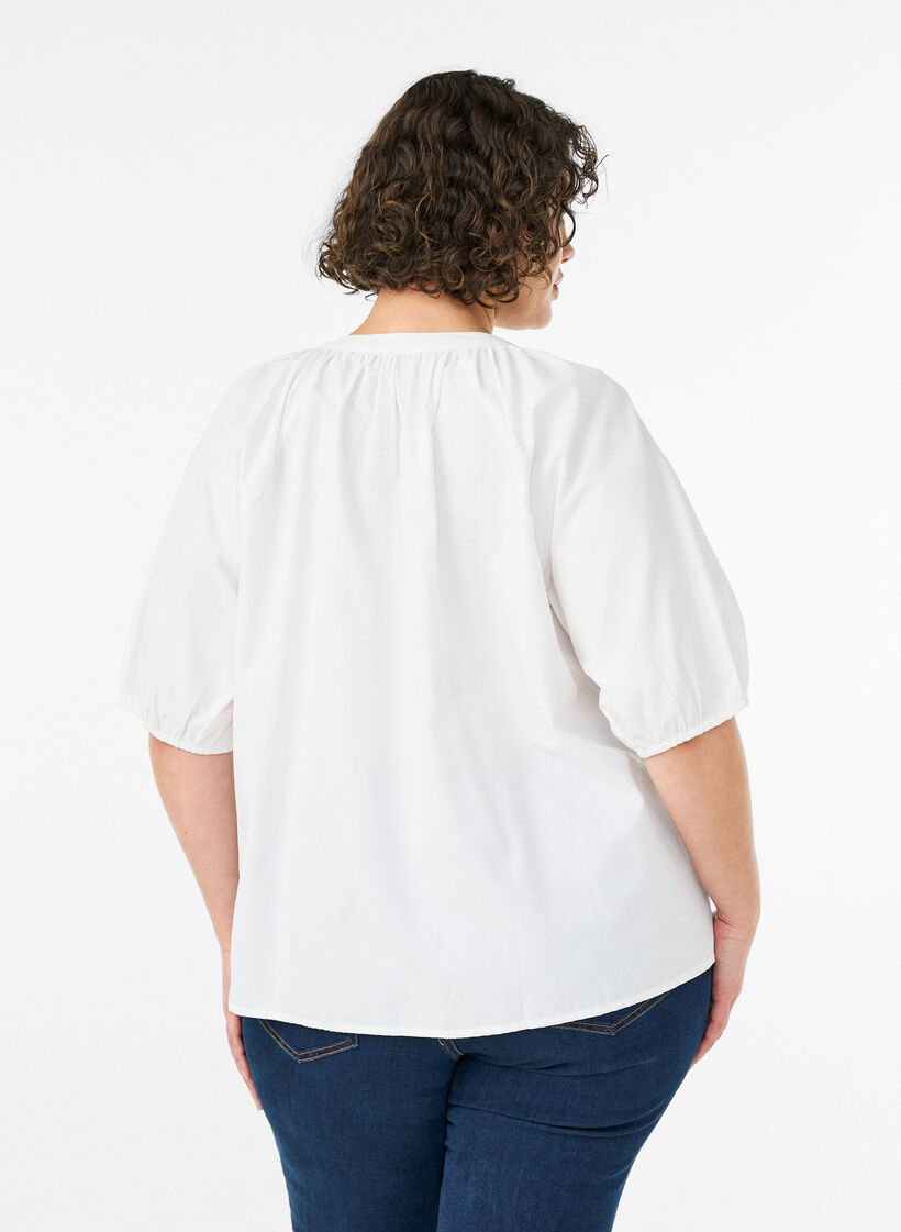 Skjortebluse med knaplukning og bindeb&aring;nd, Hvid, Model image number 2