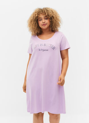 Kortærmet natkjole i bomuld, Lilac Breeze w. Life, Model image number 0