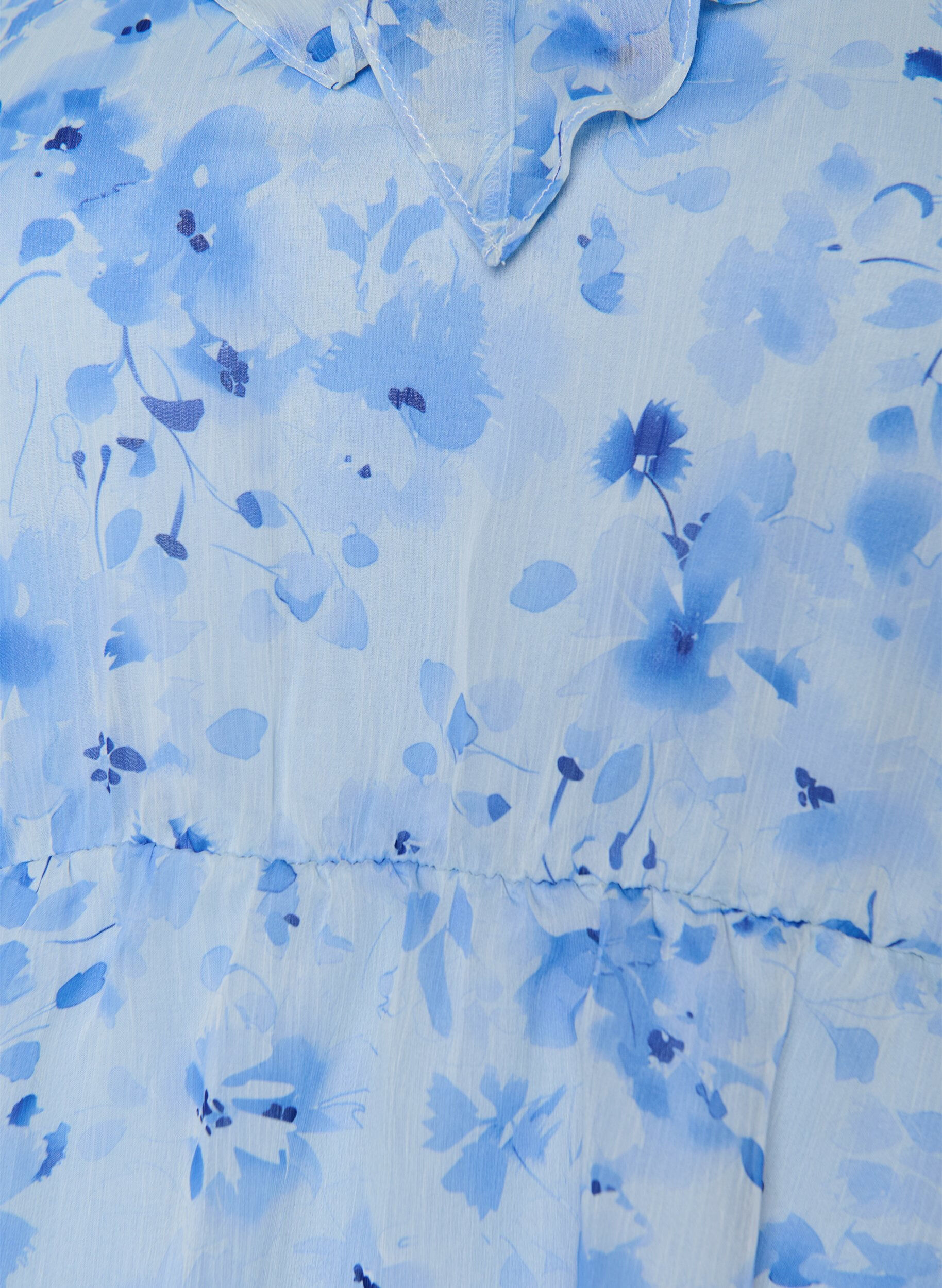 Zizzi Blomstret bluse med fl&aelig;sekrave og peplum-effekt, Bl&aring;, Packshot image number 2