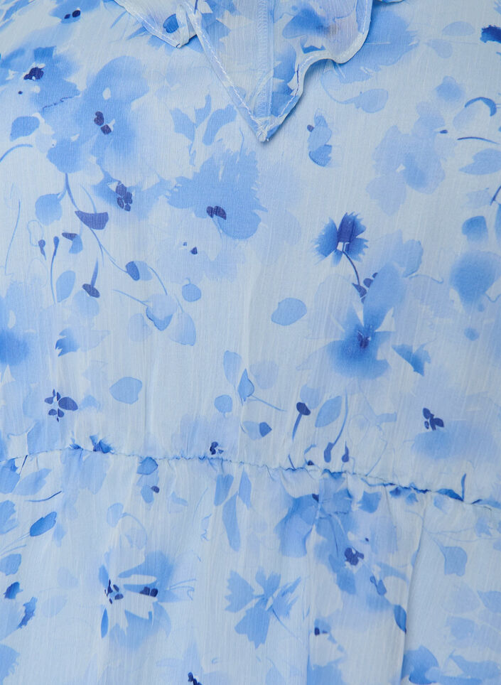 Blomstret bluse med fl&aelig;sekrave og peplum-effekt, Bl&aring;, Packshot image number 2