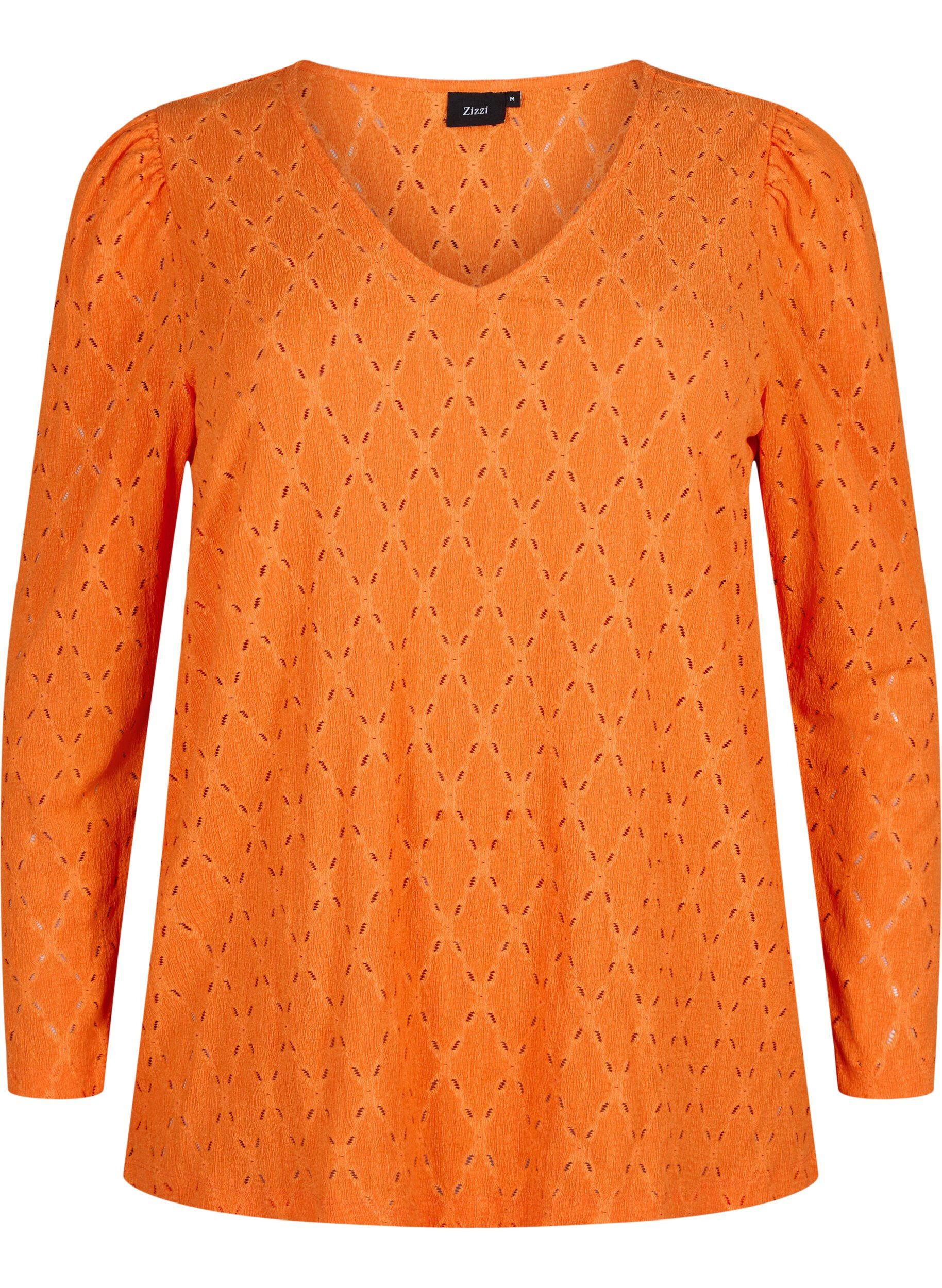 Zizzi V-hals bluse med hulm&oslash;nster, Carrot, Packshot image number 0