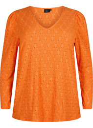 V-hals bluse med hulmønster, Carrot