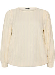 Jerseybluse med struktur og ballonform, Vanilla