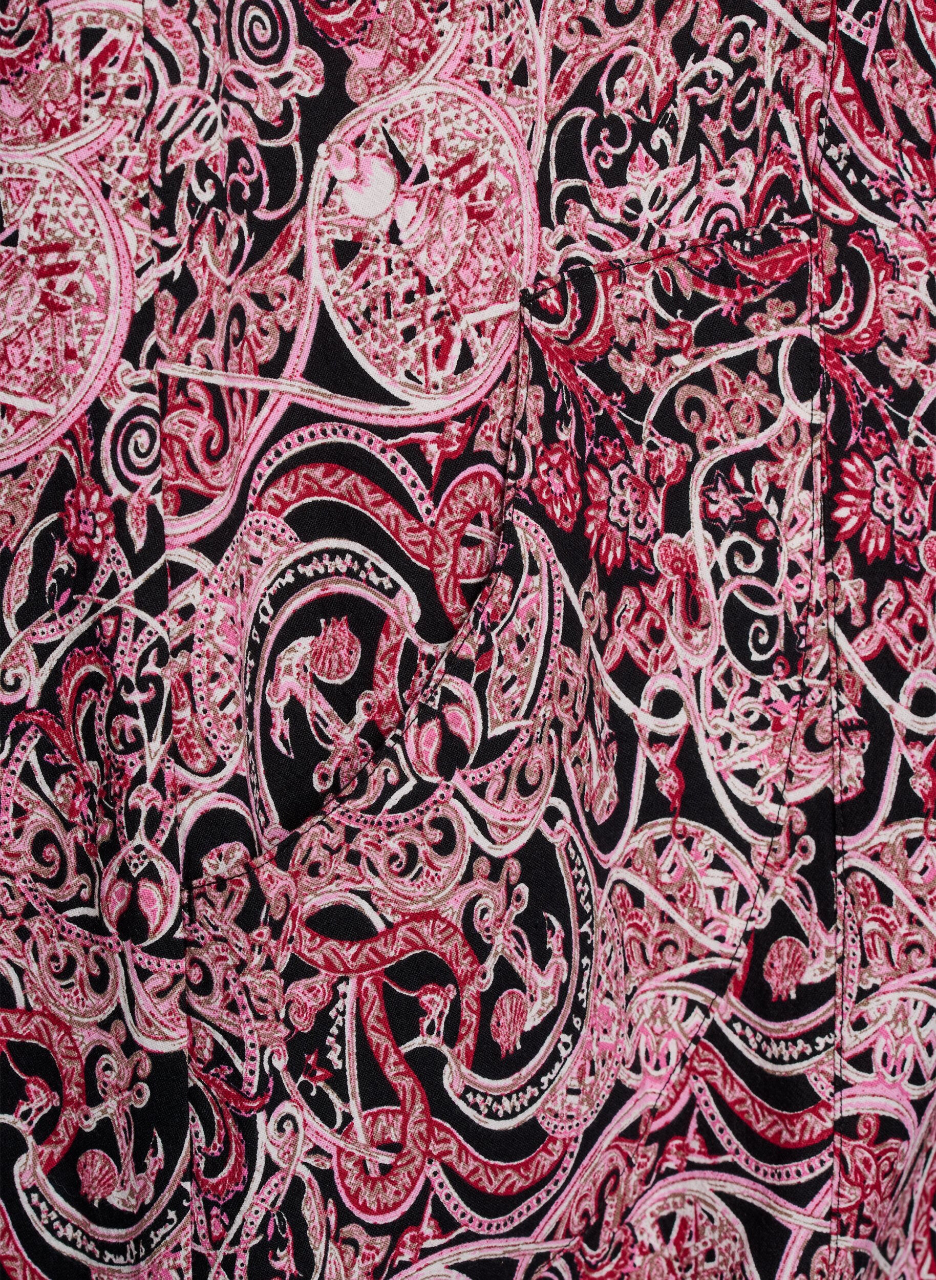 Zizzi Kort&aelig;rmet bomuldskjole med print, Sort, Packshot image number 3