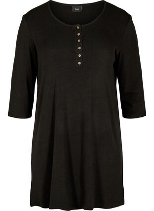 Ensfarvet bluse med knapper og 3/4 ærmer , Black, Packshot image number 0