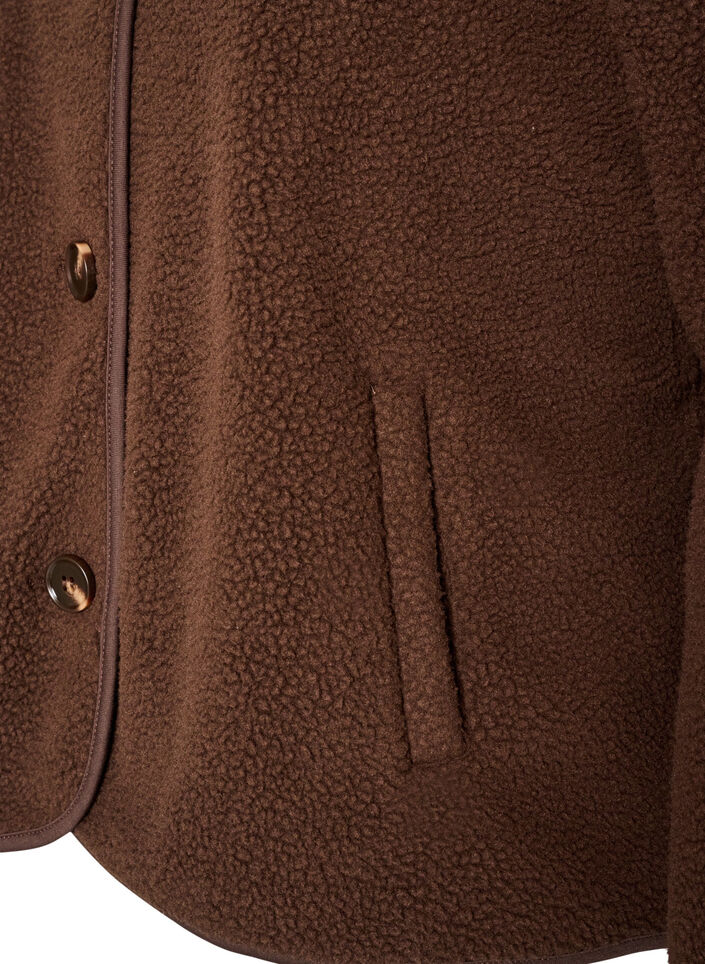 Teddyjakke med rund hals og knapper, Brun, Packshot image number 3