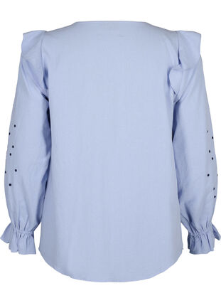 Bluse i bomuld med broderi og flæser, Ch. Blue w. Navy, Packshot image number 1