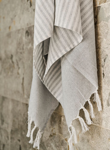 Stribet håndklæde med frynser, Light Grey Melange, Image image number 1
