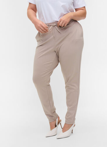 Bukser med lommer og snøre - Beige - Str. Zizzi