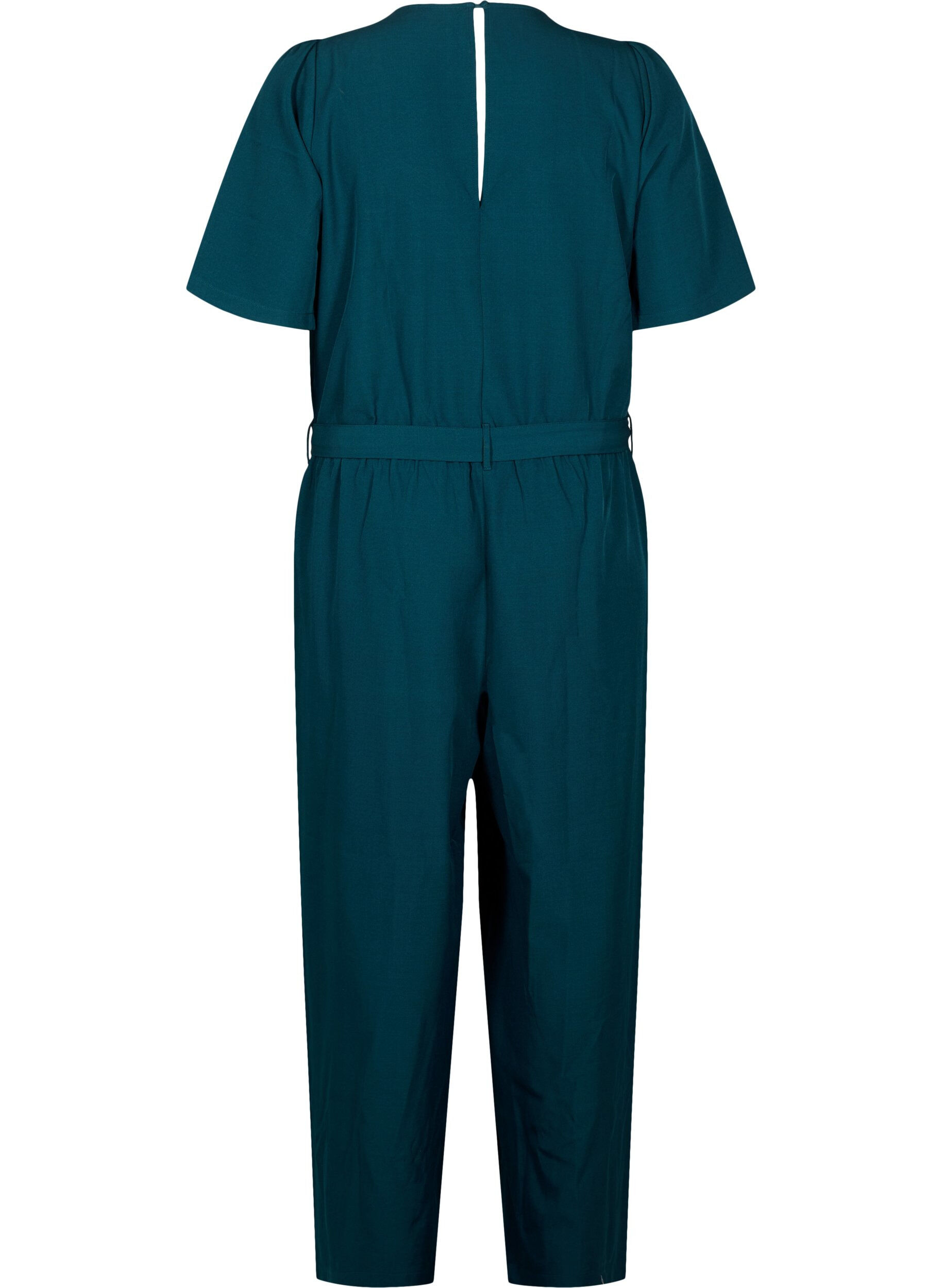 Zizzi Jumpsuit med b&aelig;lte og korte &aelig;rmer, Sea Moss Melange, Packshot image number 1