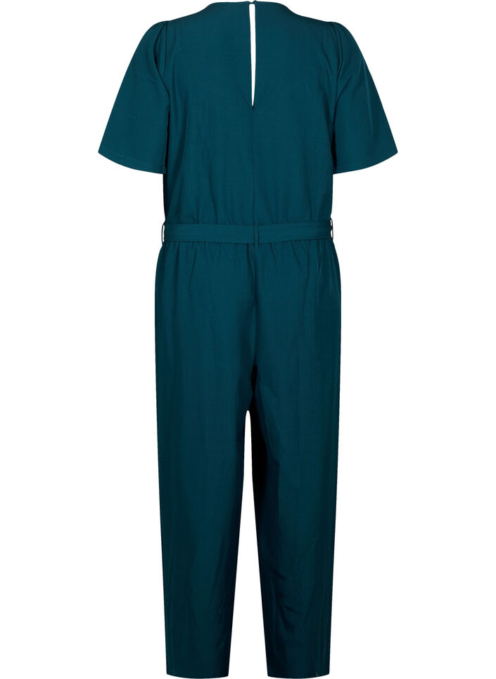 Jumpsuit med bælte og korte ærmer, Sea Moss Melange, Packshot image number 1