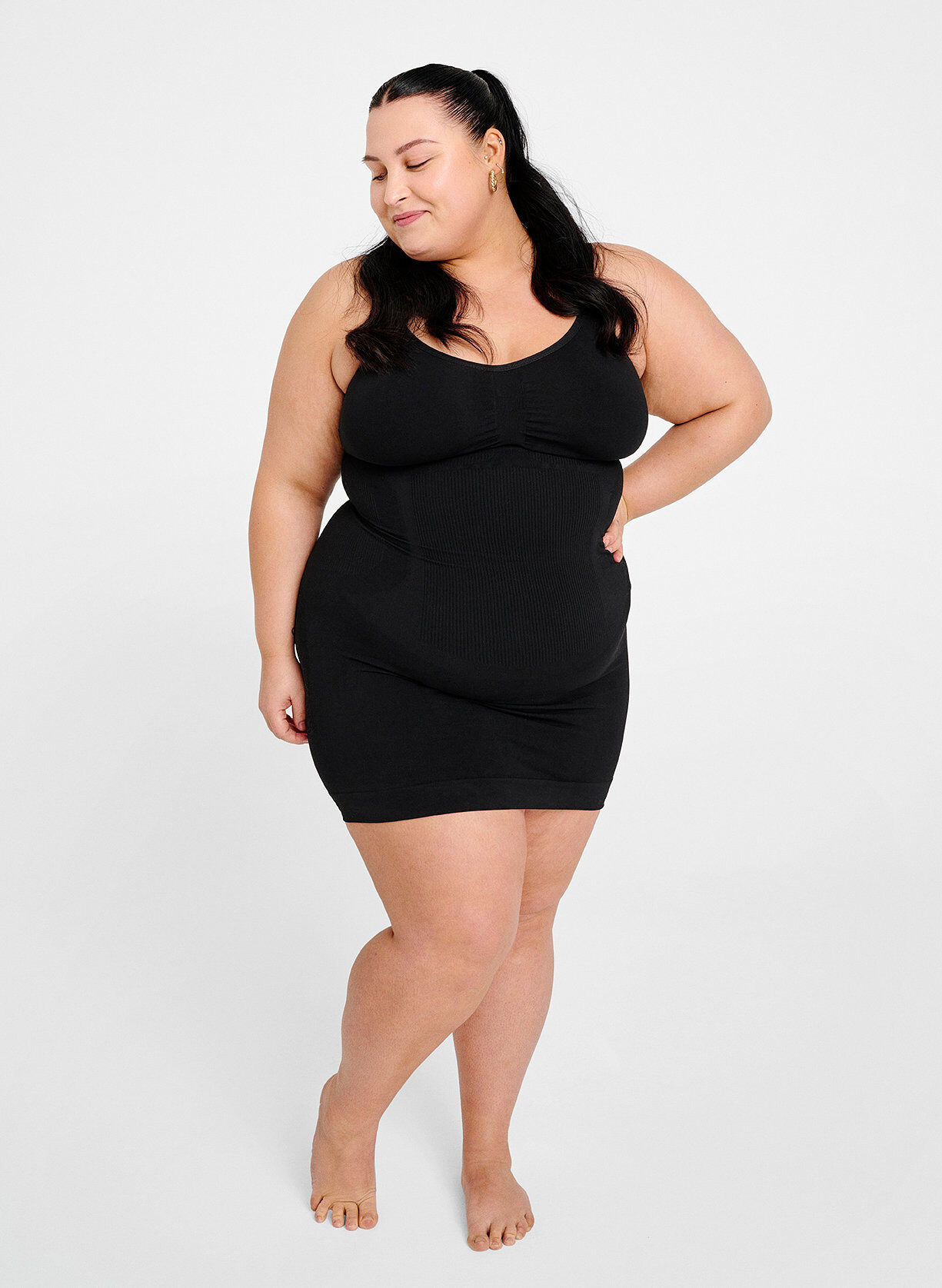 Zizzi Shapewear underkjole med tynde stropper, Sort, Image image number 1