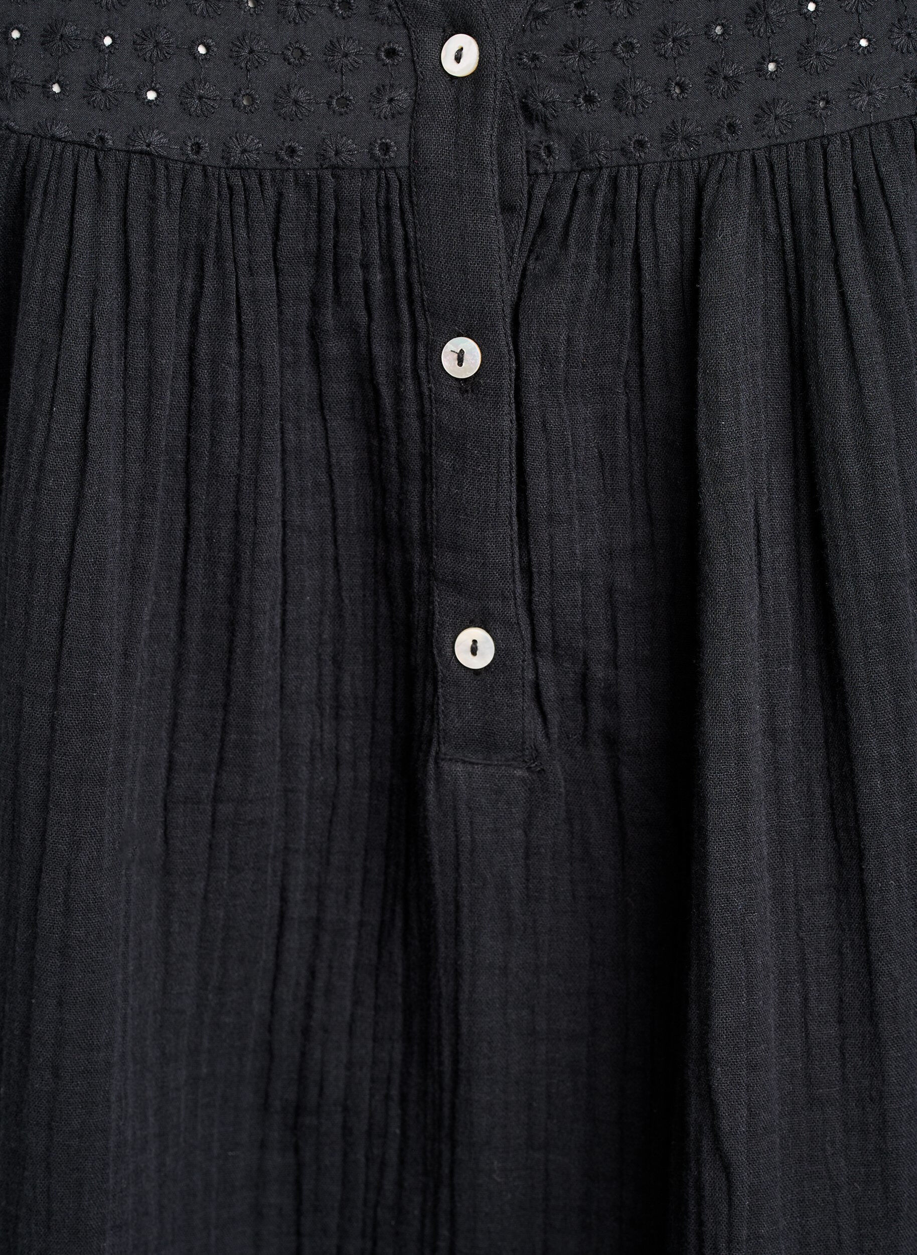 ZizziBluse i bomuldsmusselin med broderi anglaise, Sort, Packshot image number 2