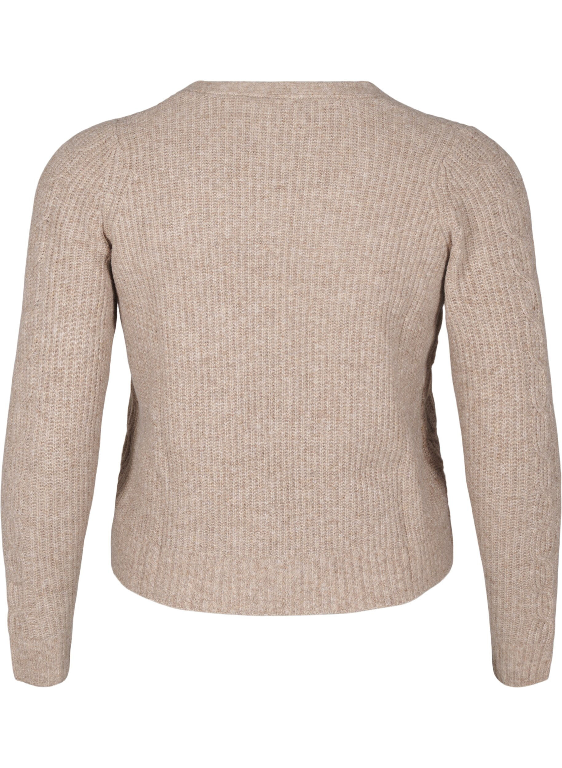 Zizzi Strikket cardigan med bindedetaljer, Simply Taupe Mel., Packshot image number 1