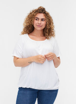 Kortærmet viskose t-shirt med elastik , Bright White, Model image number 0