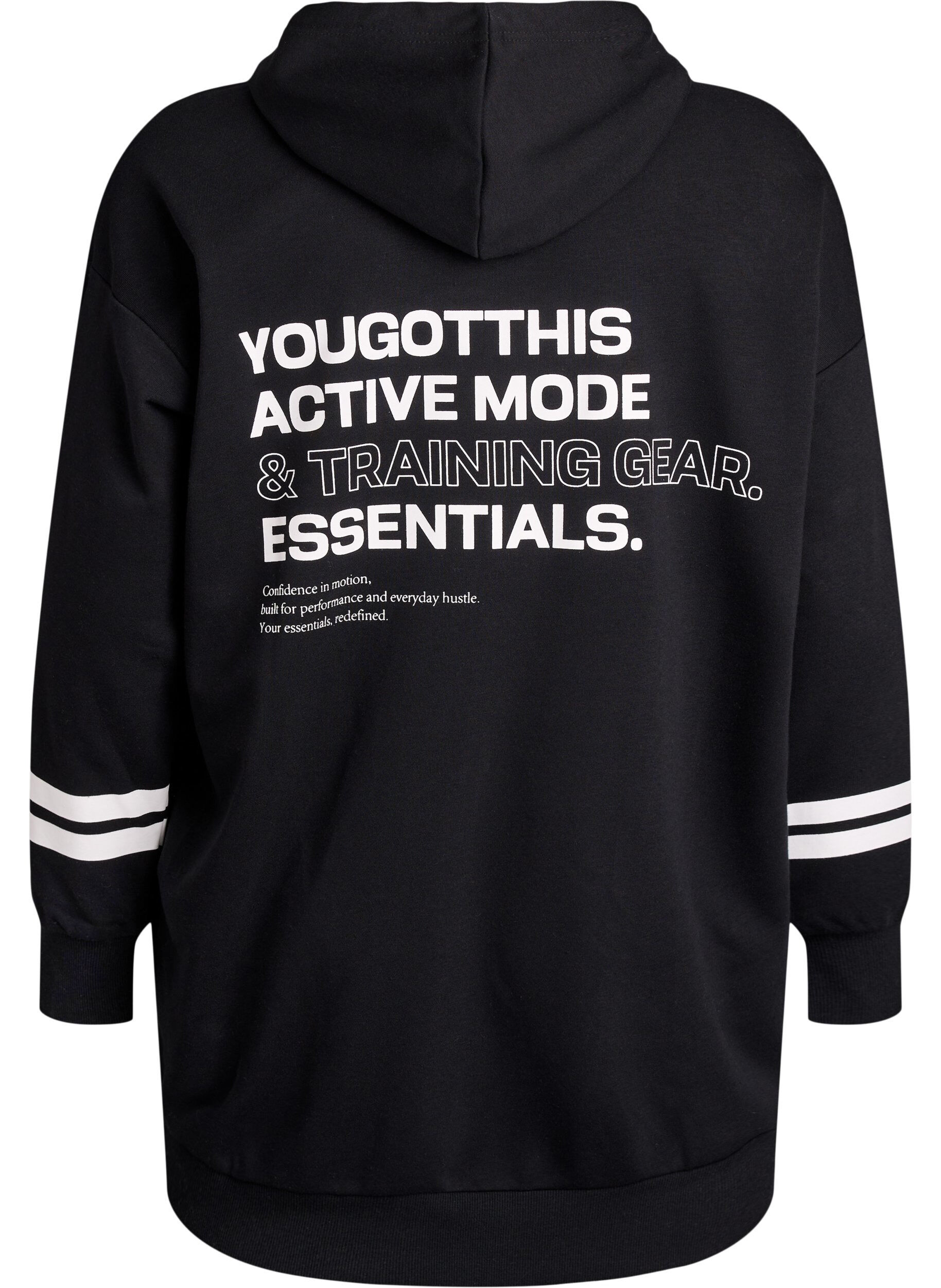 Zizzi Lang sweat cardigan med printdetaljer, Sort, Packshot image number 1