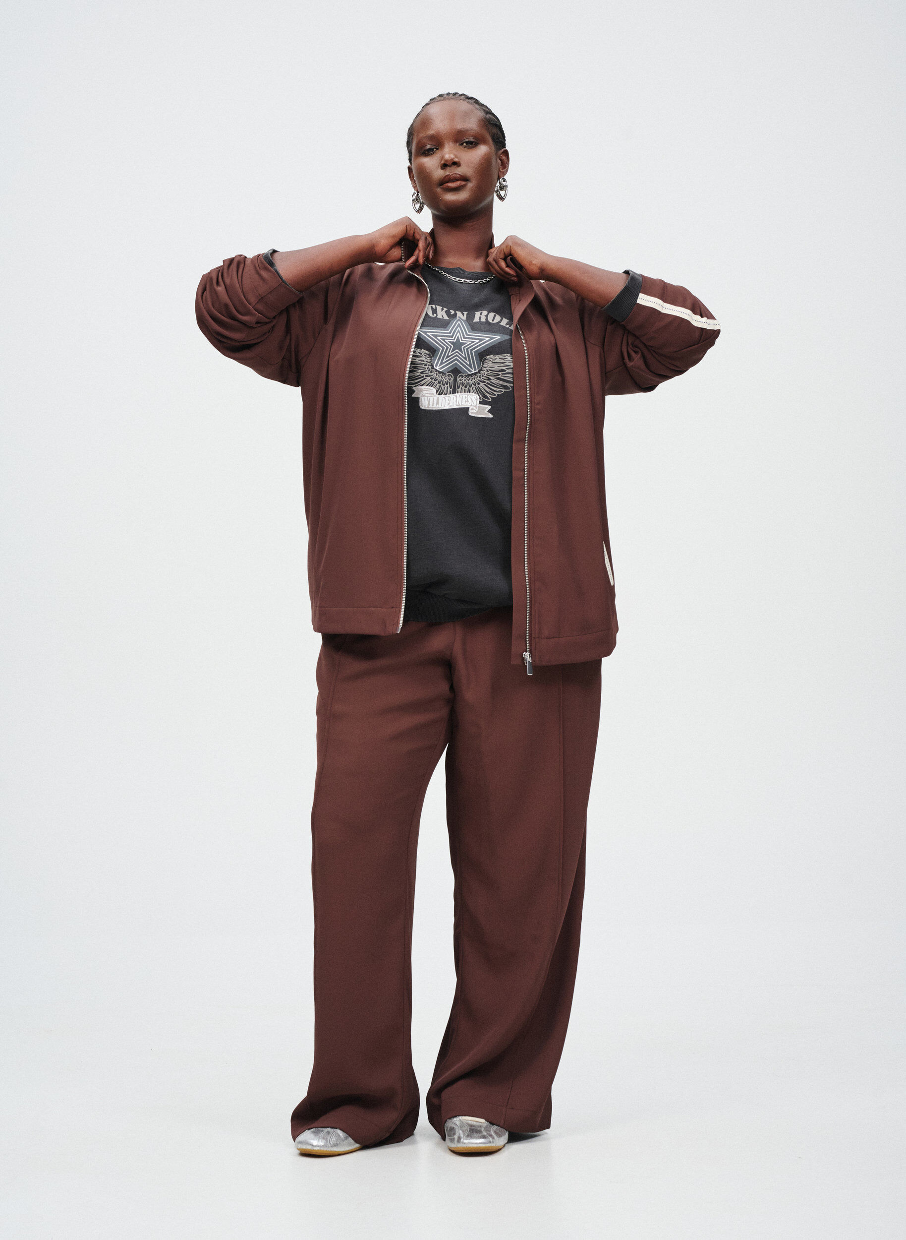 Zizzi Sporty bukser med lige ben og sidestriber, M&oslash;rk Bordeaux, Image image number 0