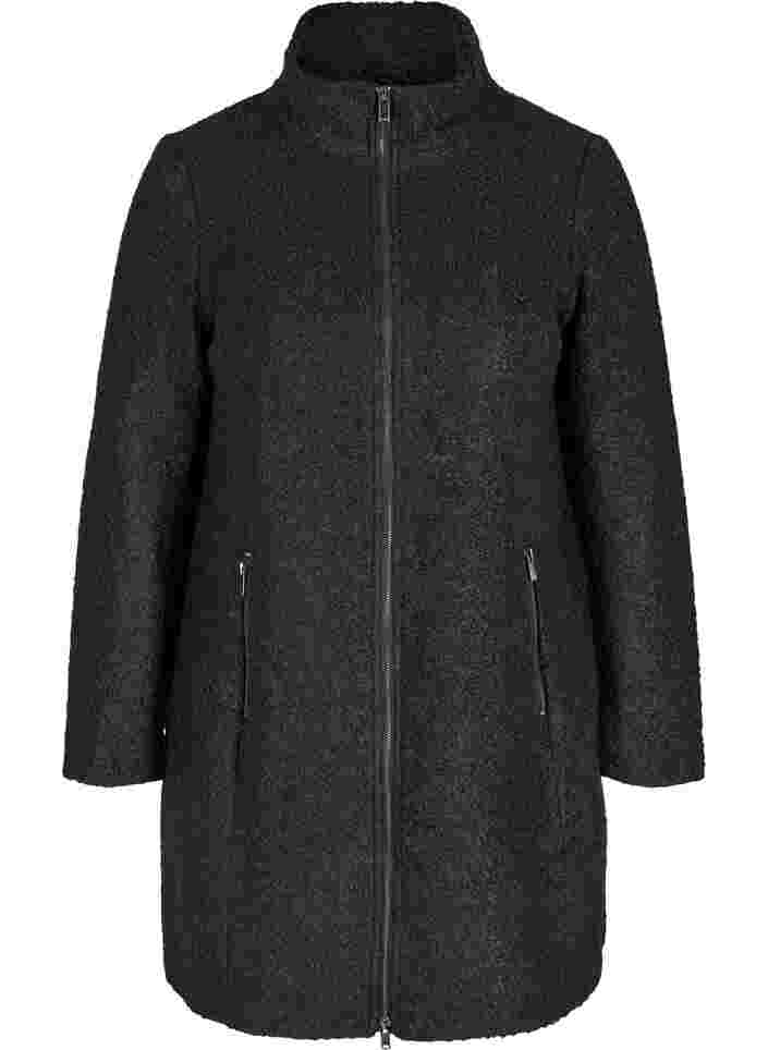 Frakke med uld og lynlås, Black, Packshot image number 0