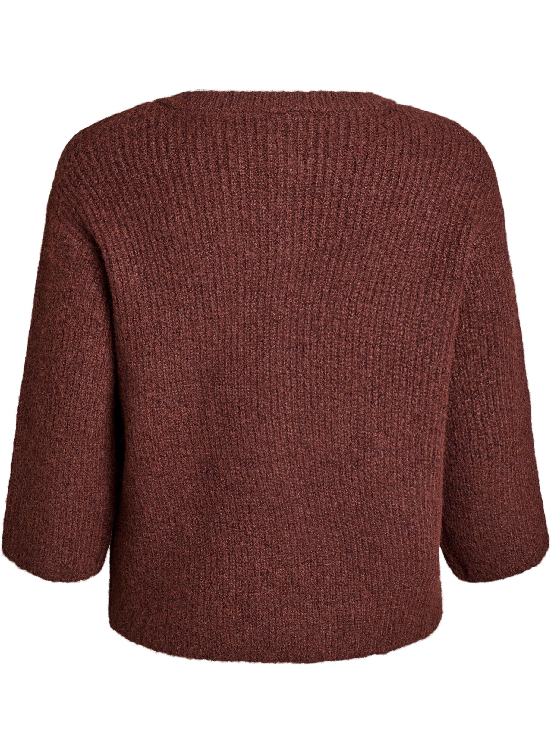 Zizzi Kort cardigan med 3/4-&aelig;rmer og gyldne strukturknapper, Brun, Packshot image number 1