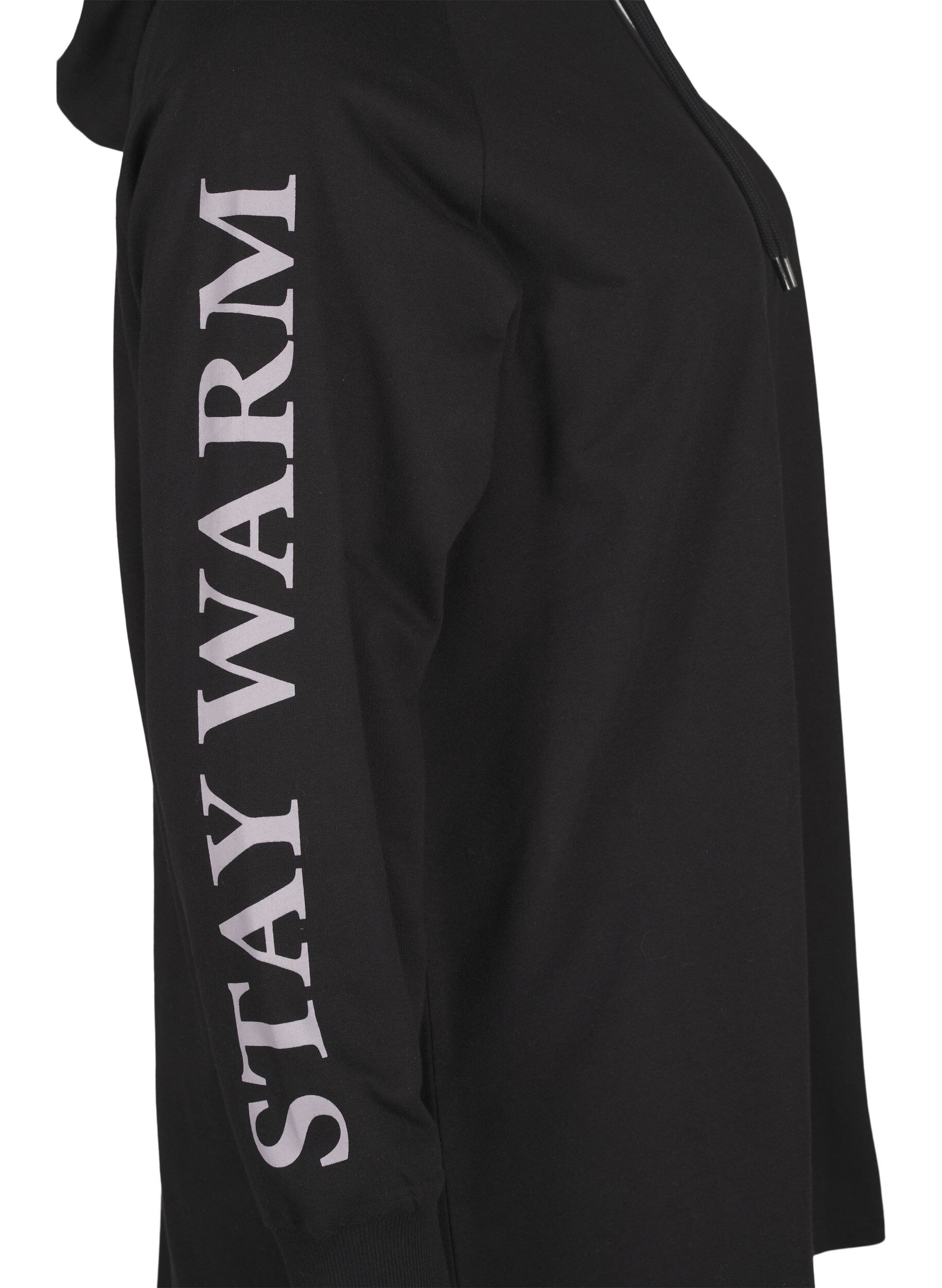 Zizzi Oversize sweat med print p&aring; &aelig;rmerne, Black w. Silver, Packshot image number 3