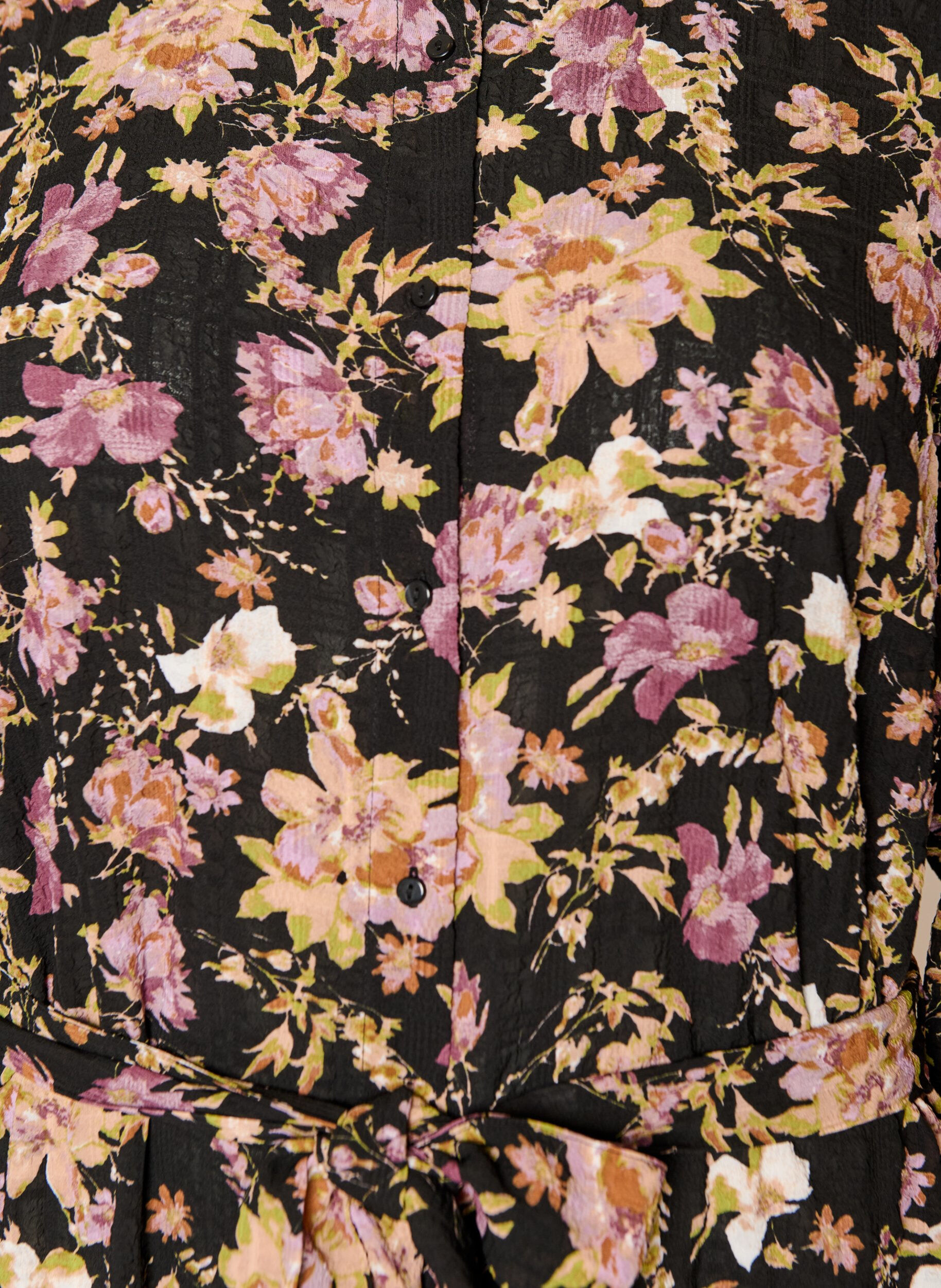 ZizziMidikjole med blomsterprint og aftageligt bindeb&aelig;lte, Sort, Packshot image number 2