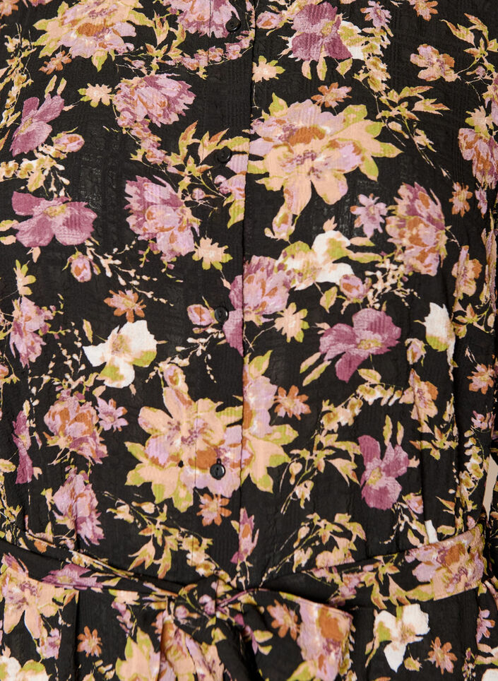 Midikjole med blomsterprint og aftageligt bindeb&aelig;lte, Sort, Packshot image number 2