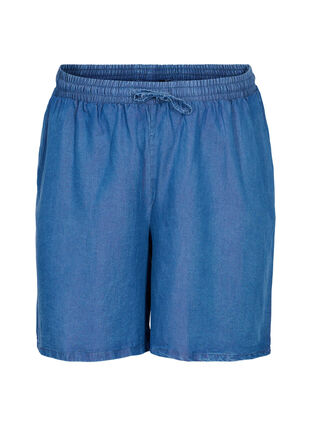 Løse shorts med bindesnøre og lommer, Blue denim, Packshot image number 0