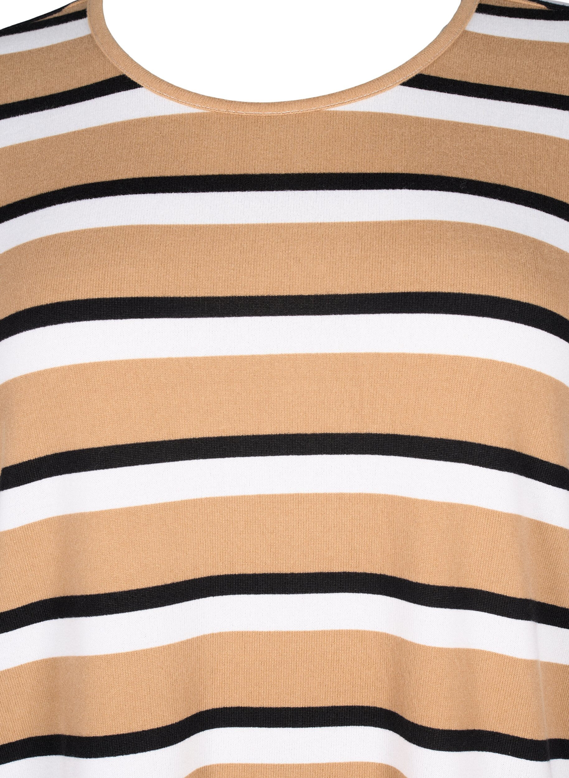 ZizziStribet bluse med lange &aelig;rmer, Sort, Packshot image number 2