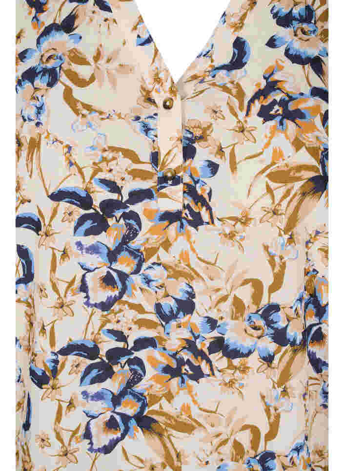 Bluse i 100% viskose med blomsterprint, Ecru Flower, Packshot image number 2