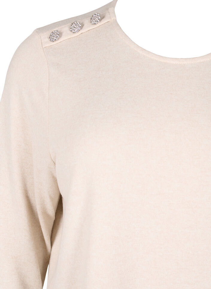 Bluse med pynteknapper , Beige, Packshot image number 2