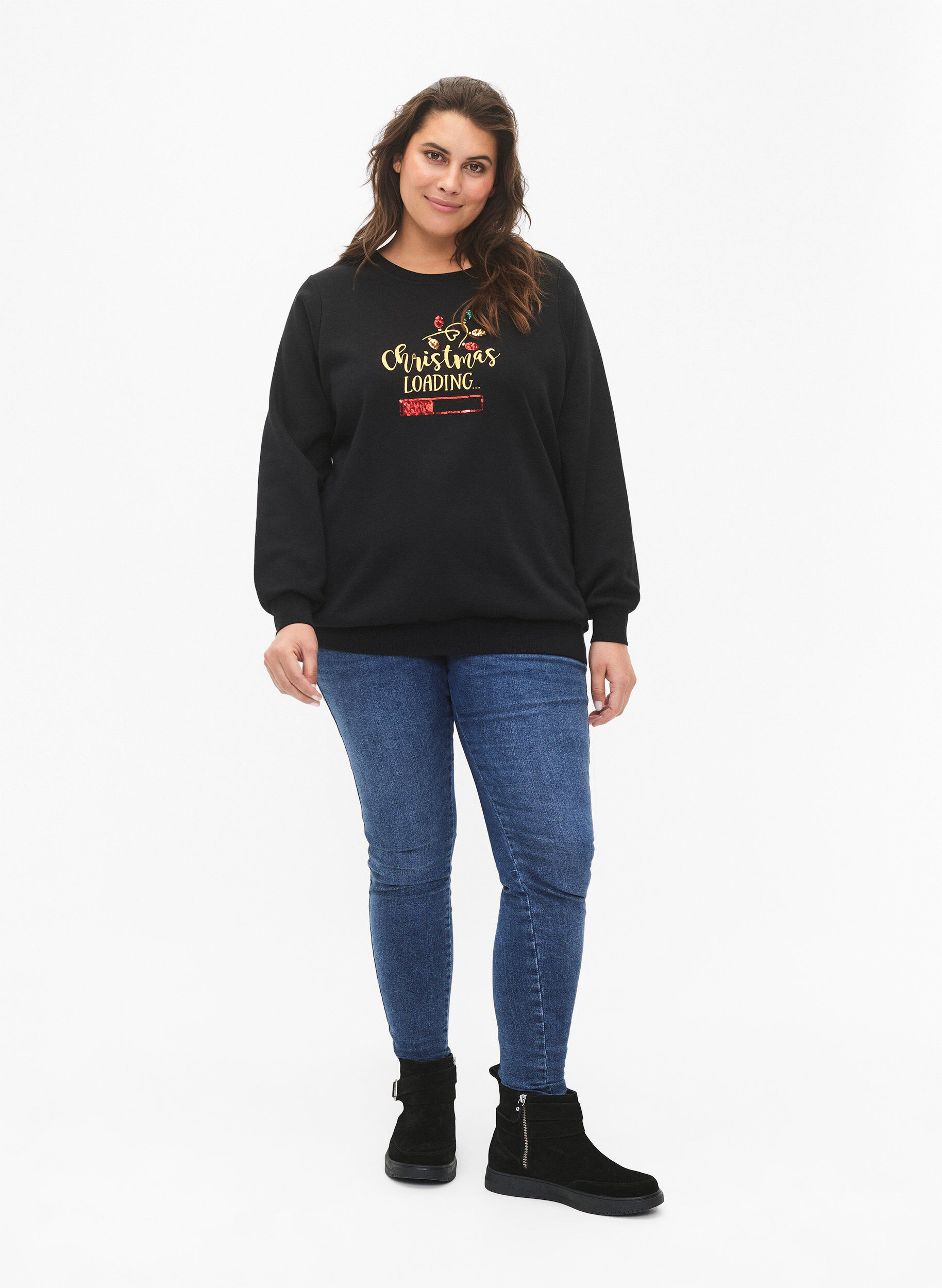 Zizzi Jule sweatshirt, Black LOADING, Model image number 3