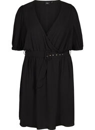 Kortærmet kjole med bælte, Black