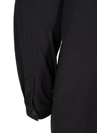 Lang bomuldsskjorte med brystlommer, Black, Packshot image number 3