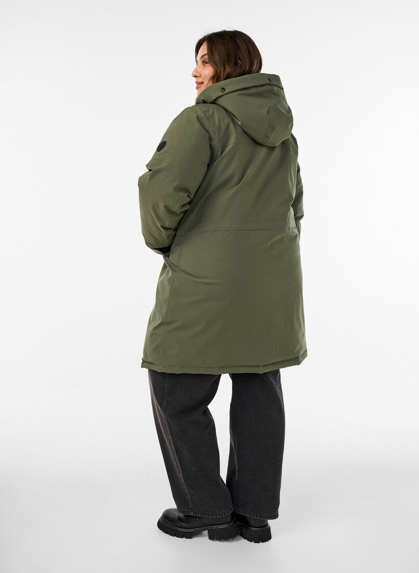 Vandafvisende parka med h&aelig;tte og funktionelle detaljer, Gr&oslash;n, Model image number 2
