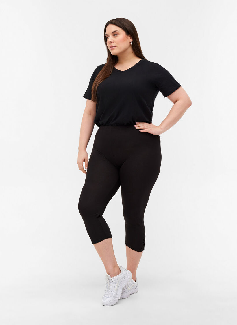 Basis 3/4 leggings med rynkedetalje , Black, Model image number 0