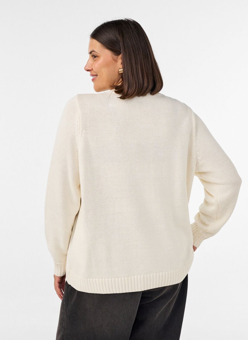 Cardigan med kabelstrikket m&oslash;nster, Vanilla, Model image number 2