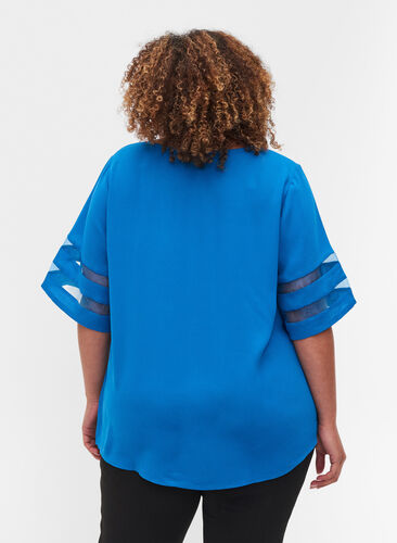 Kortærmet bluse med v-udskæring, Princess Blue, Model image number 1