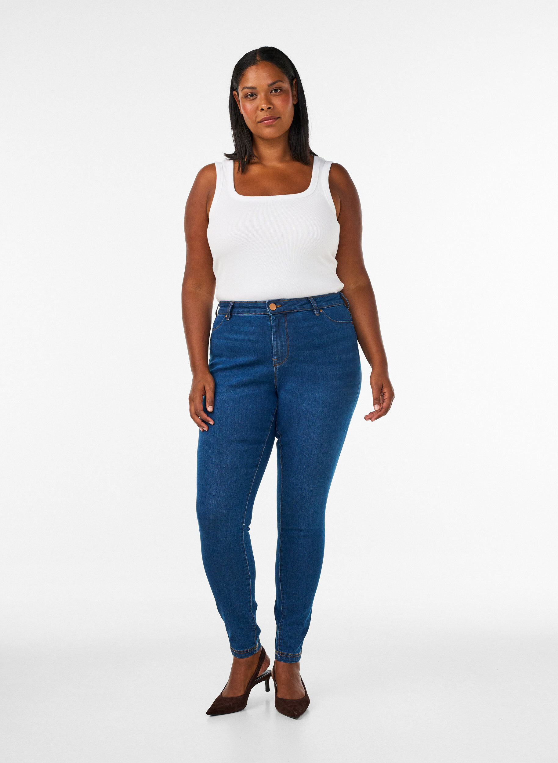 Jeggings i bomuldsblanding, Blue denim, Model