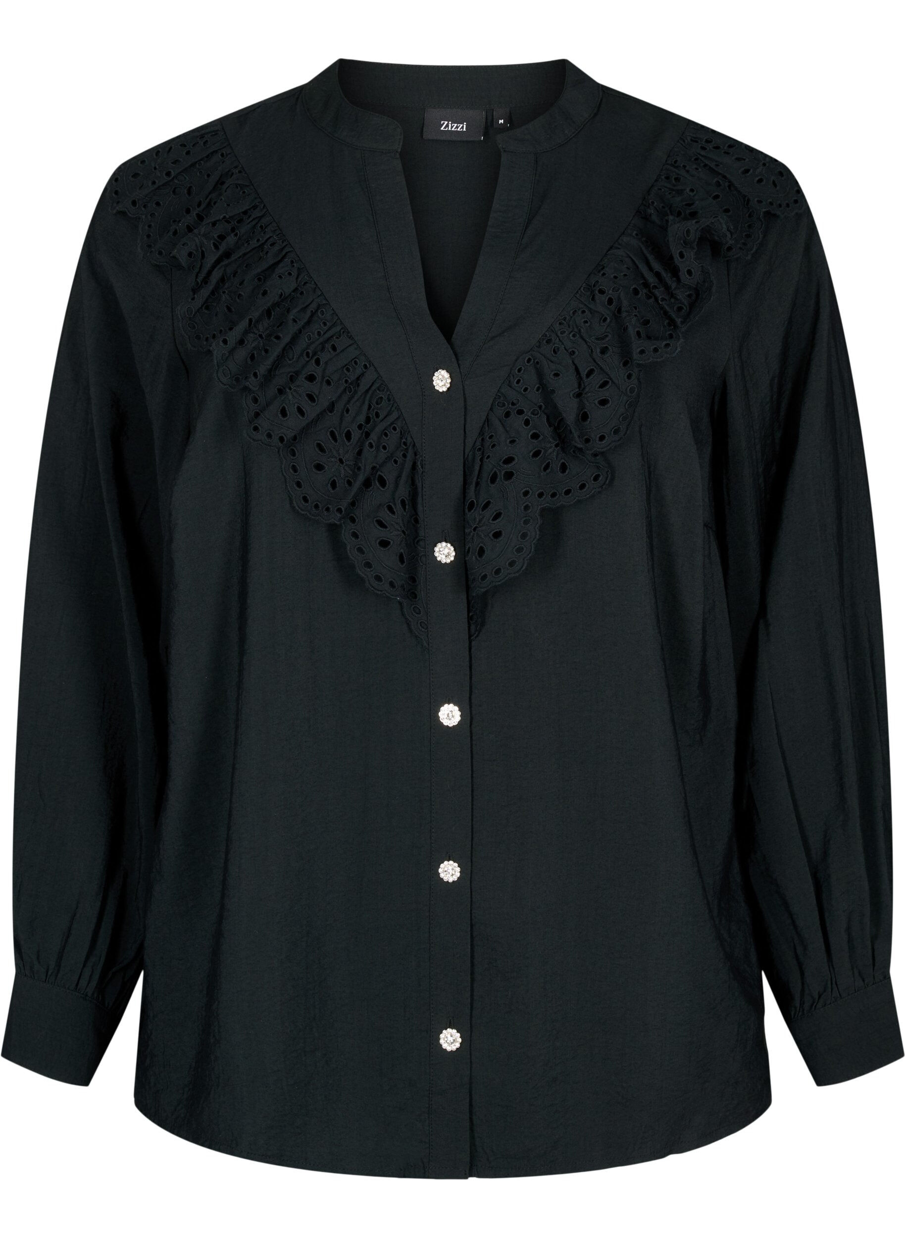 Zizzi Skjortebluse i viskose med fl&aelig;ser, Black, Packshot image number 0