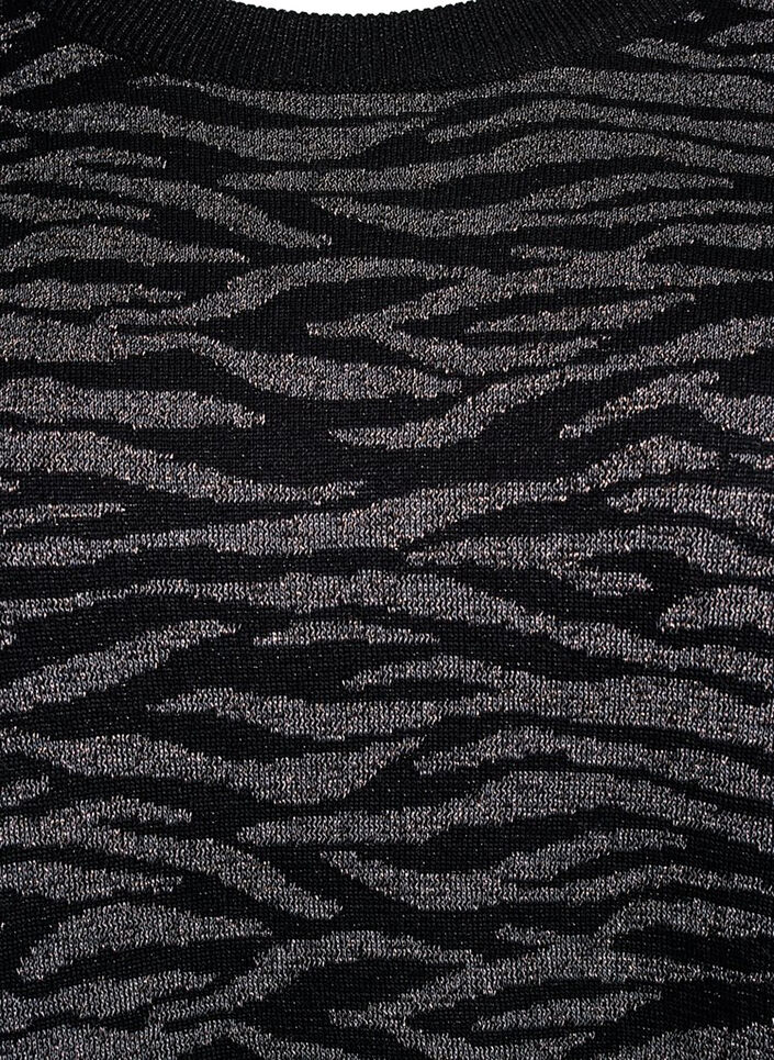 Mønstret strikbluse med glimmereffekt, Sort, Packshot image number 2
