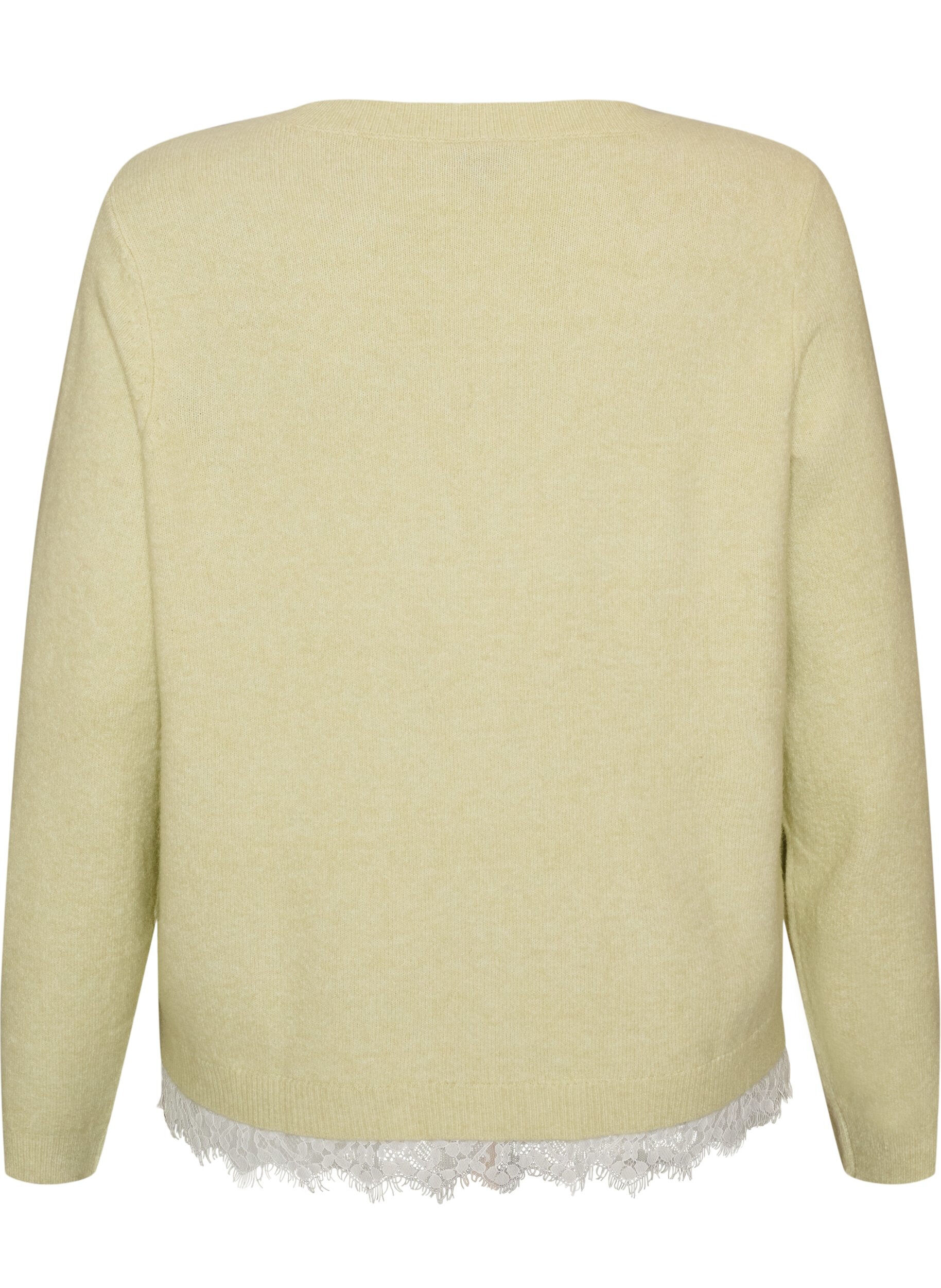 ZizziStrikbluse med blondekant forneden, Gr&oslash;n, Packshot image number 1