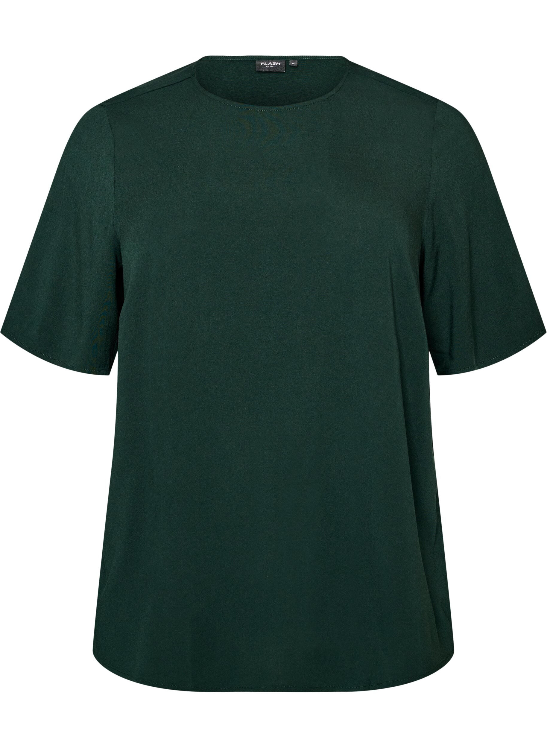 ZizziKort&aelig;rmet v&aelig;vet bluse med rund hals, Gr&oslash;n, Packshot image number 0