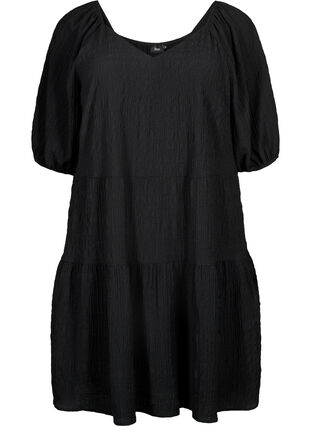 A-formet kort kjole med v-hals, Black, Packshot image number 0