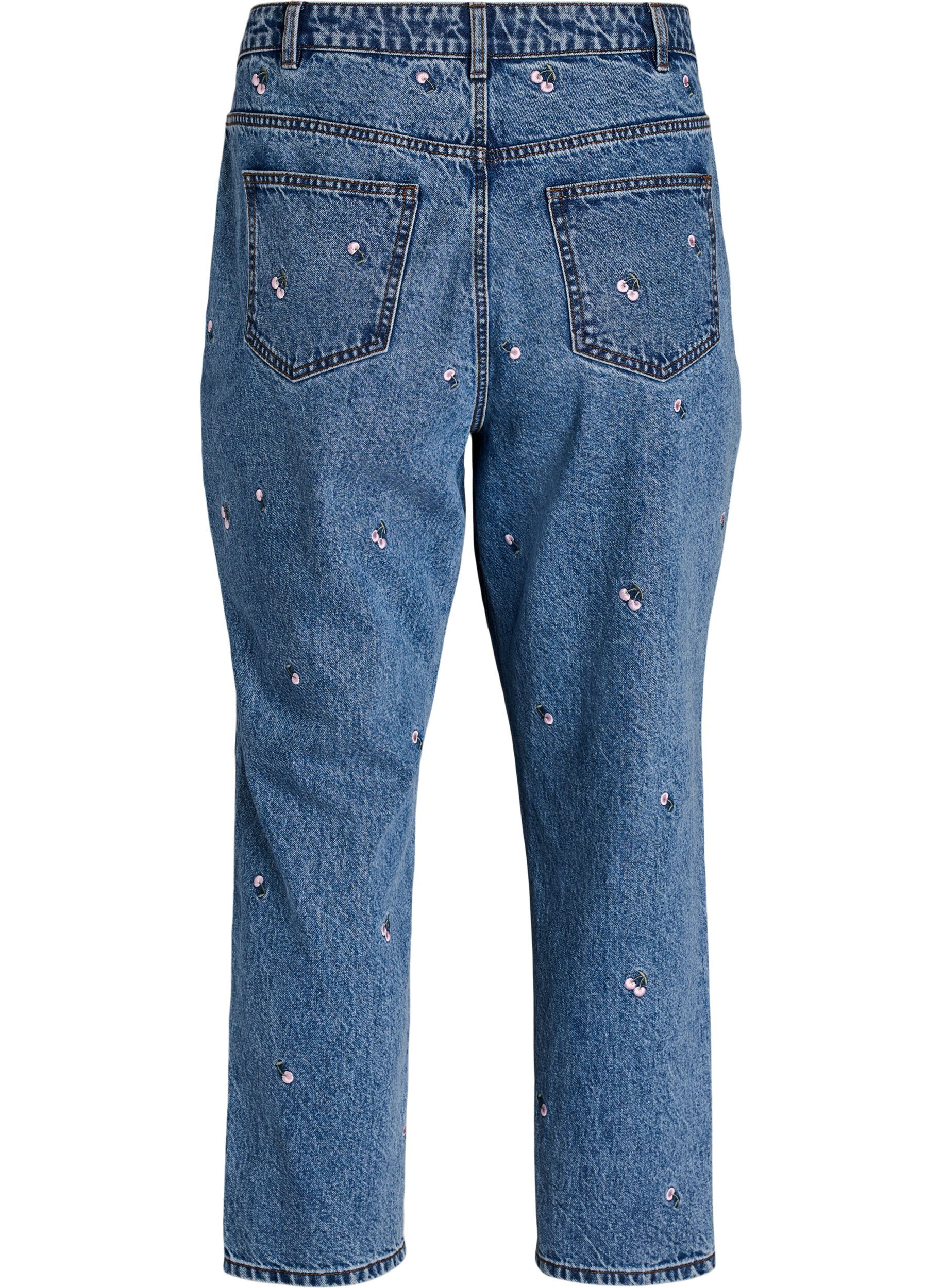 Zizzi Mille mom fit jeans med broderi, Bl&aring;, Packshot image number 1